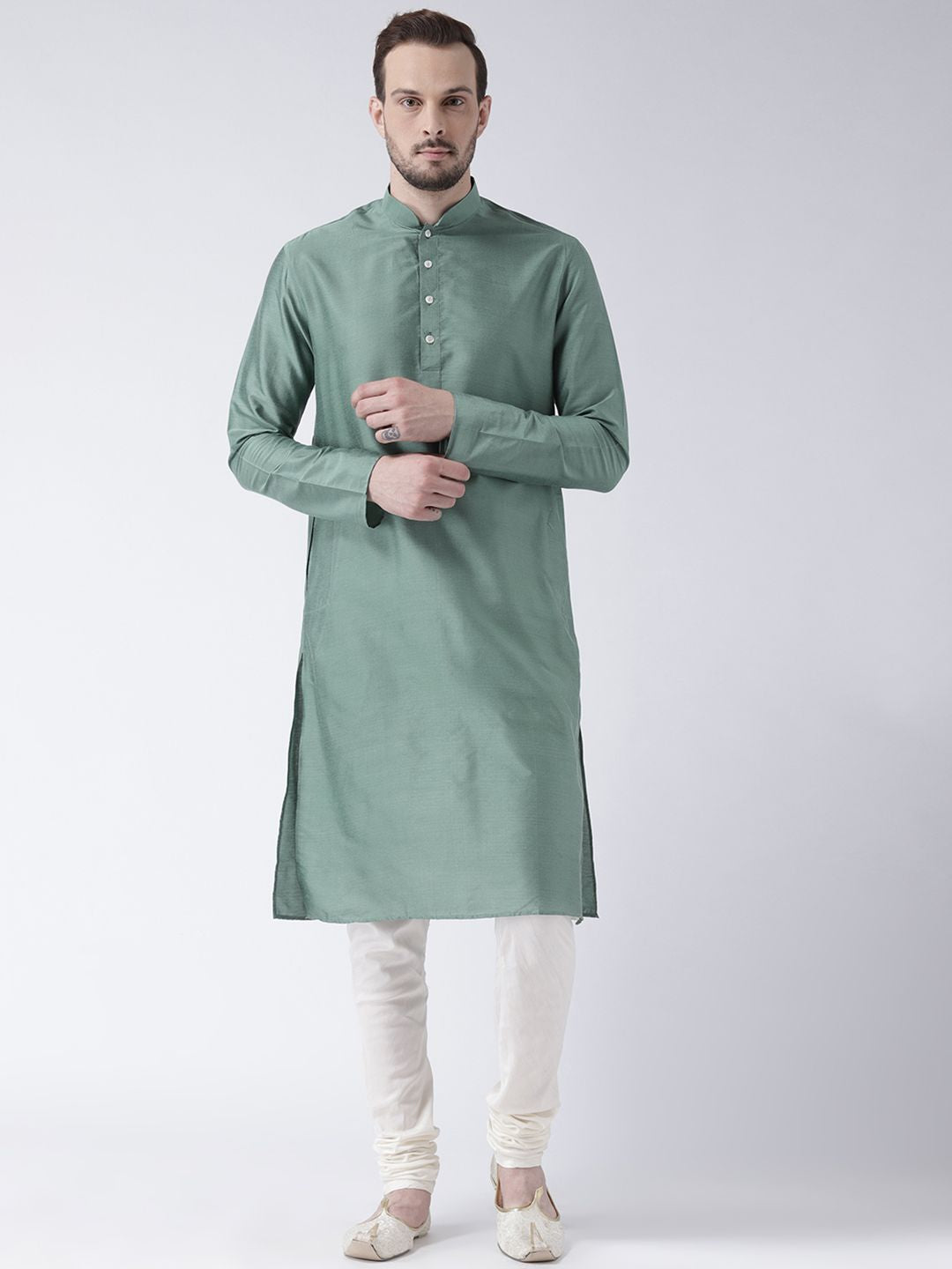 KISAH Men Green Solid Straight Kurta