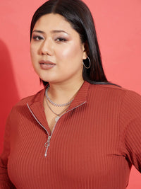 SASSAFRAS Curve Plus Size Mock Collar Top