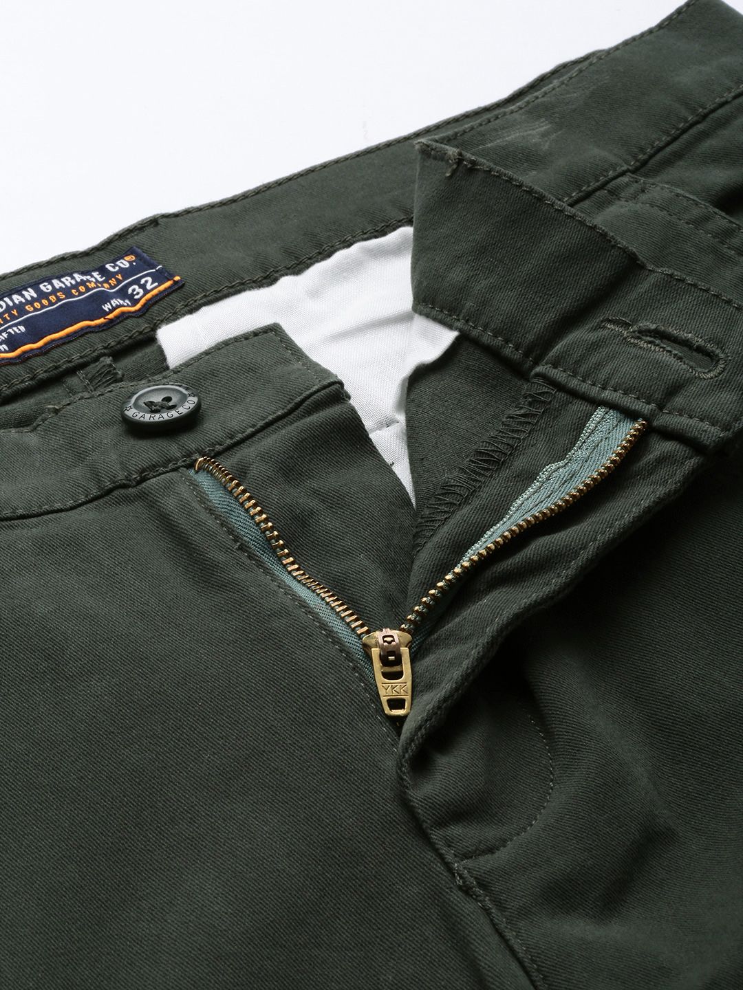 The Indian Garage Co Men Olive Green Solid Chinos Trousers