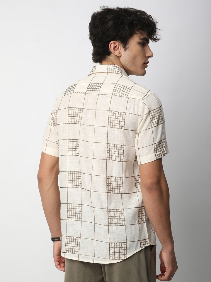 VASTRADO Men Classic Spread Collar Textured Cotton Slim Fit Casual Shirt