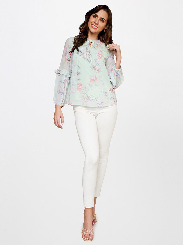 AND Puff Sleeve Floral Printed Top