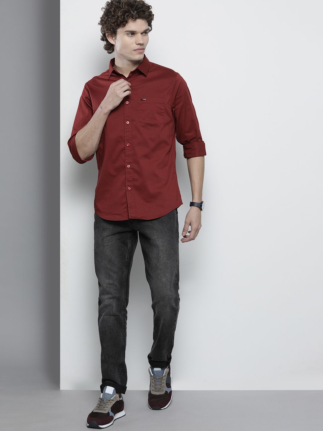The Indian Garage Co Men Rust Brown Solid Comfort Cotton Shirt
