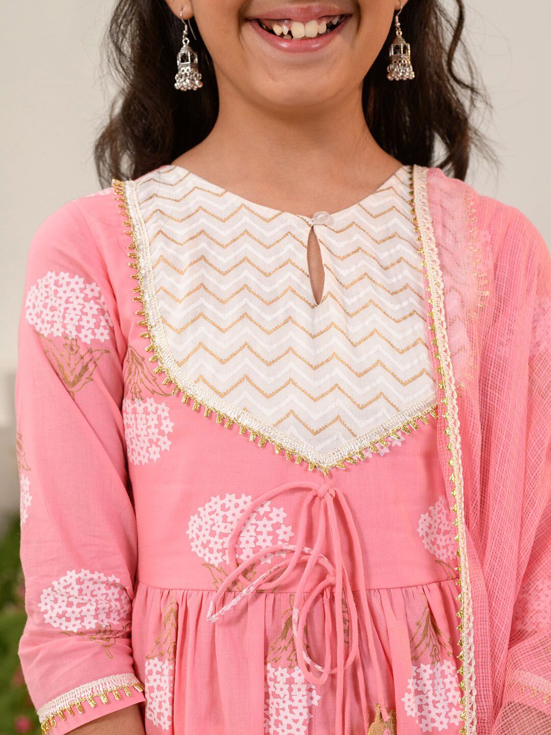 pspeaches Girls Floral Printed Regular Pure Cotton Kurta with Trousers & Dupatta