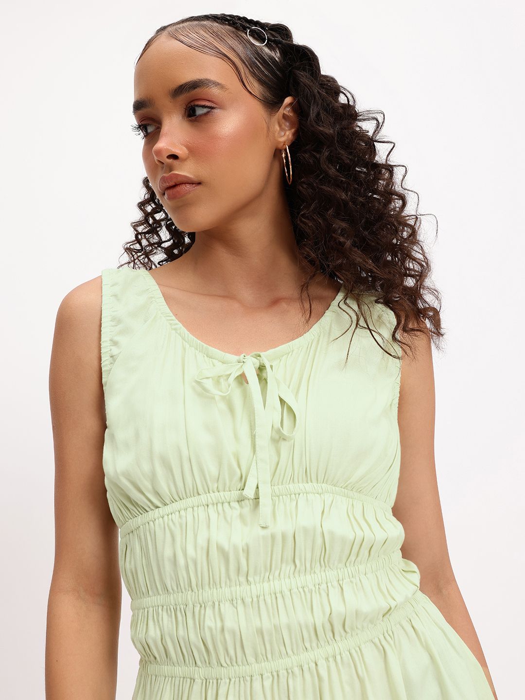 DressBerry Y2K Revival Tie-Up Detailed Smocked Fit and Flare Dress