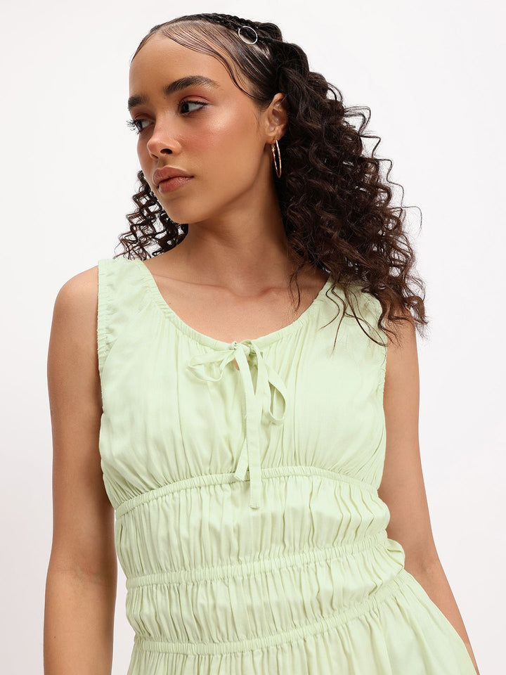 DressBerry Y2K Revival Tie-Up Detailed Smocked Fit and Flare Dress