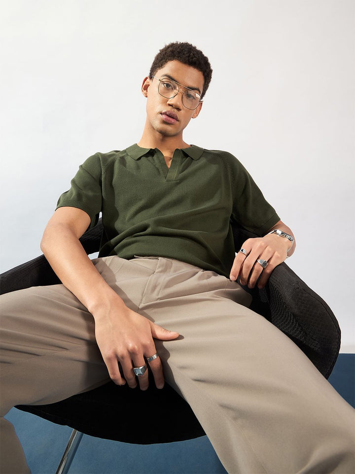 DENNISON Men Stretchex Solid Polo Collar Cotton Oversized T-shirt