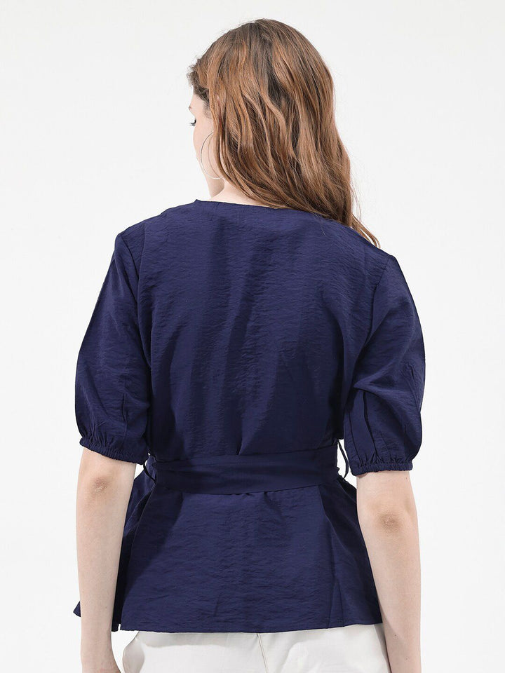 RAREISM V-Neck Puff Sleeve Styled Back Top