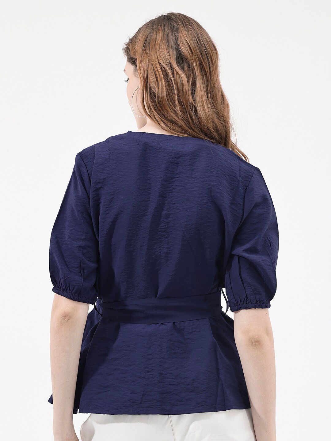 RAREISM V-Neck Puff Sleeve Styled Back Top
