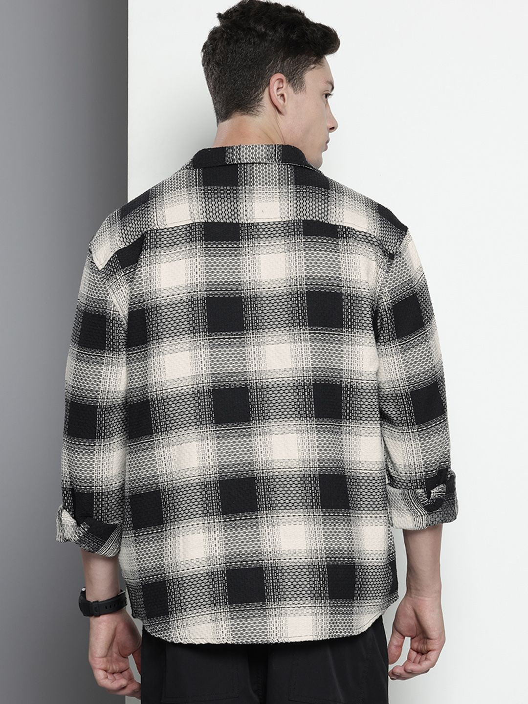 The Indian Garage Co Pure Cotton Textured Opaque Checked Casual Shirt