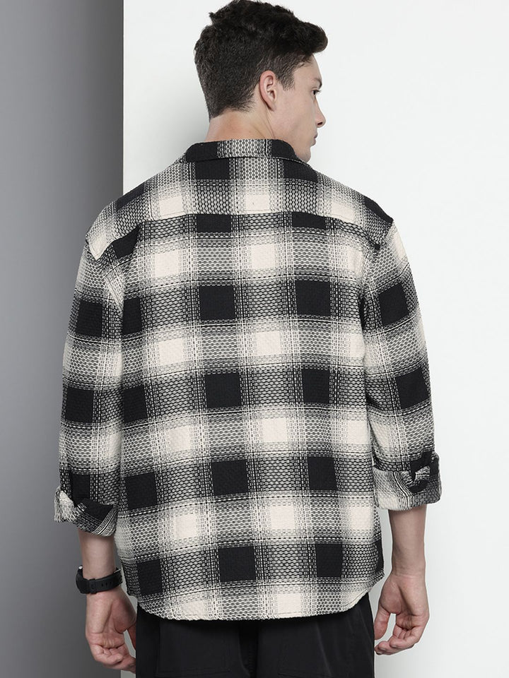 The Indian Garage Co Pure Cotton Textured Opaque Checked Casual Shirt