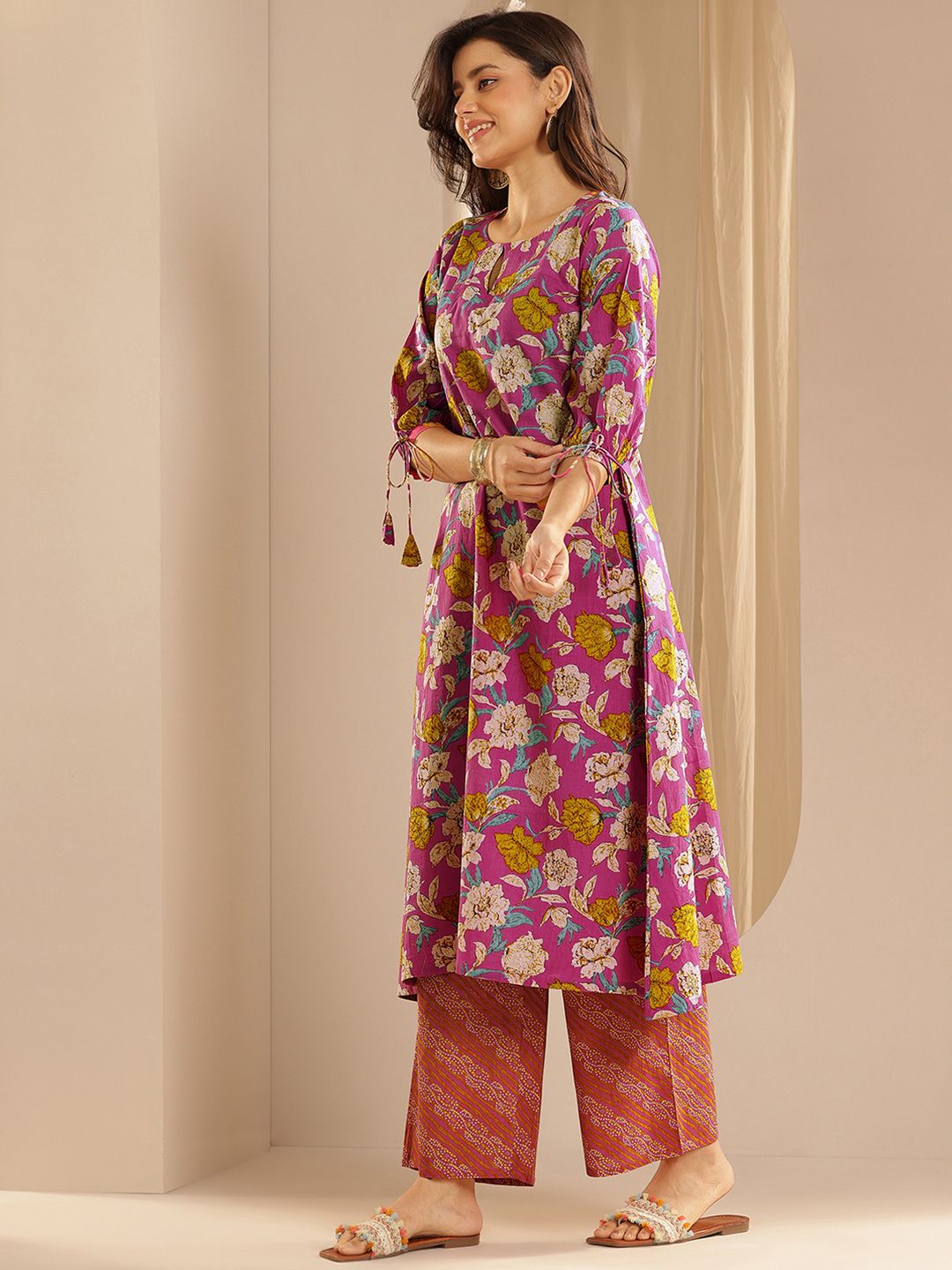 Libas Women Floral Printed Regular Pure Cotton Kurta with Palazzos