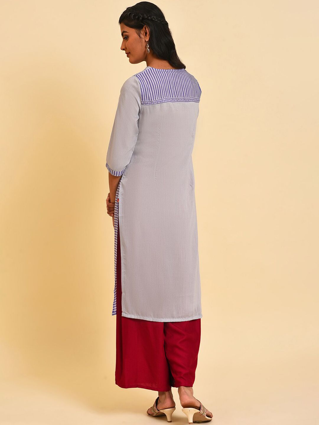 W Women Floral Print Silk Straight Kurta