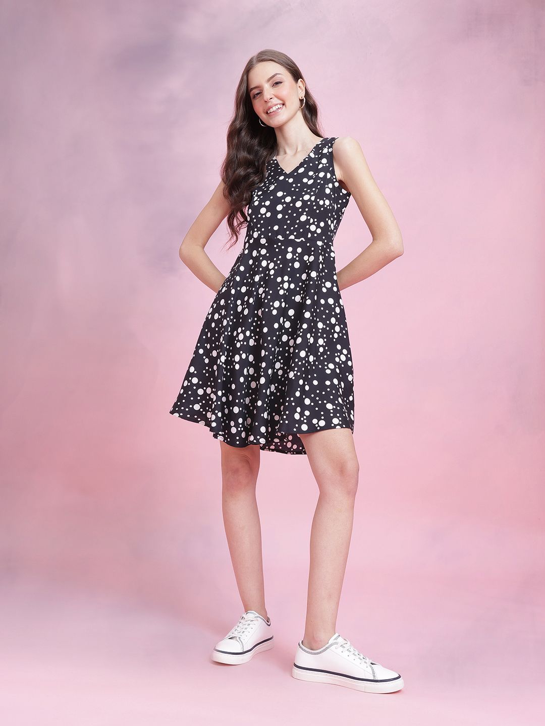 DressBerry Polka Dot Print Fit & Flare Dress