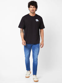 SPYKAR Typography Printed Relaxed Fit Drop-Shoulder Sleeves Casual T-shirt