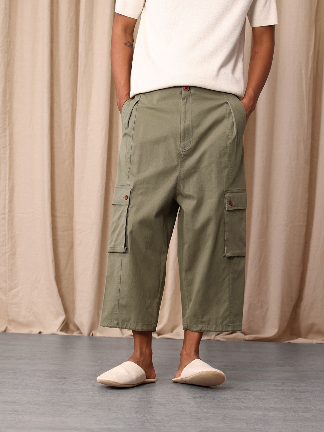 Mr Bowerbird Men Cropped Oversized Cargos Trousers