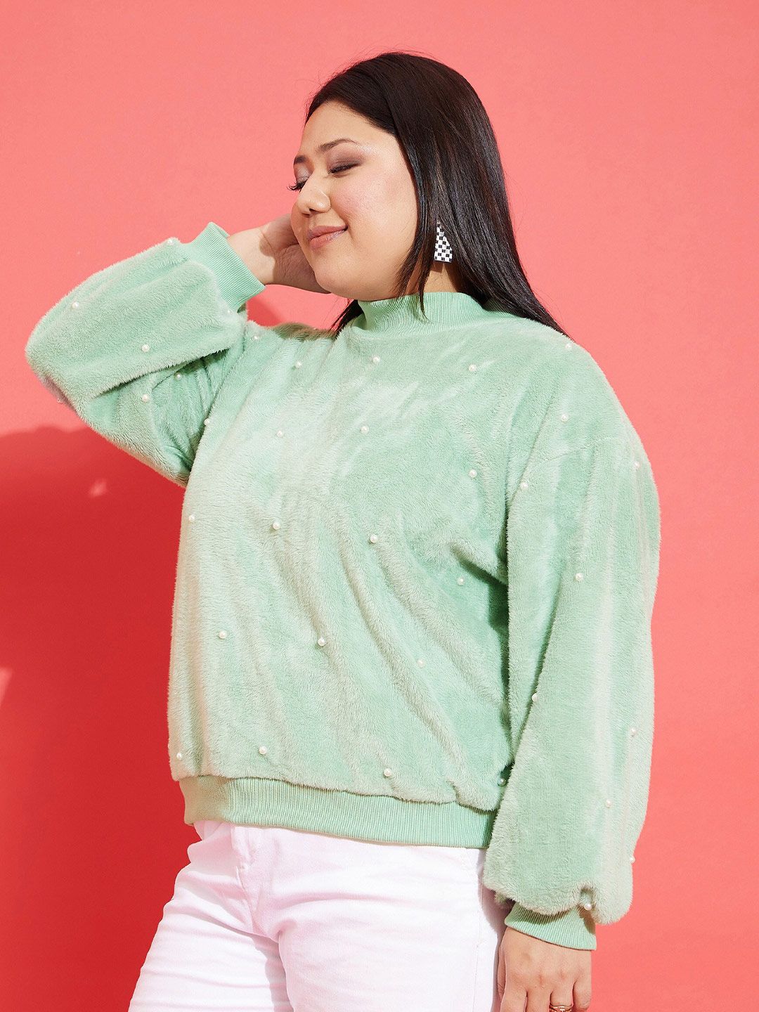 SASSAFRAS Curve Plus Size Embellished Sweatshirt