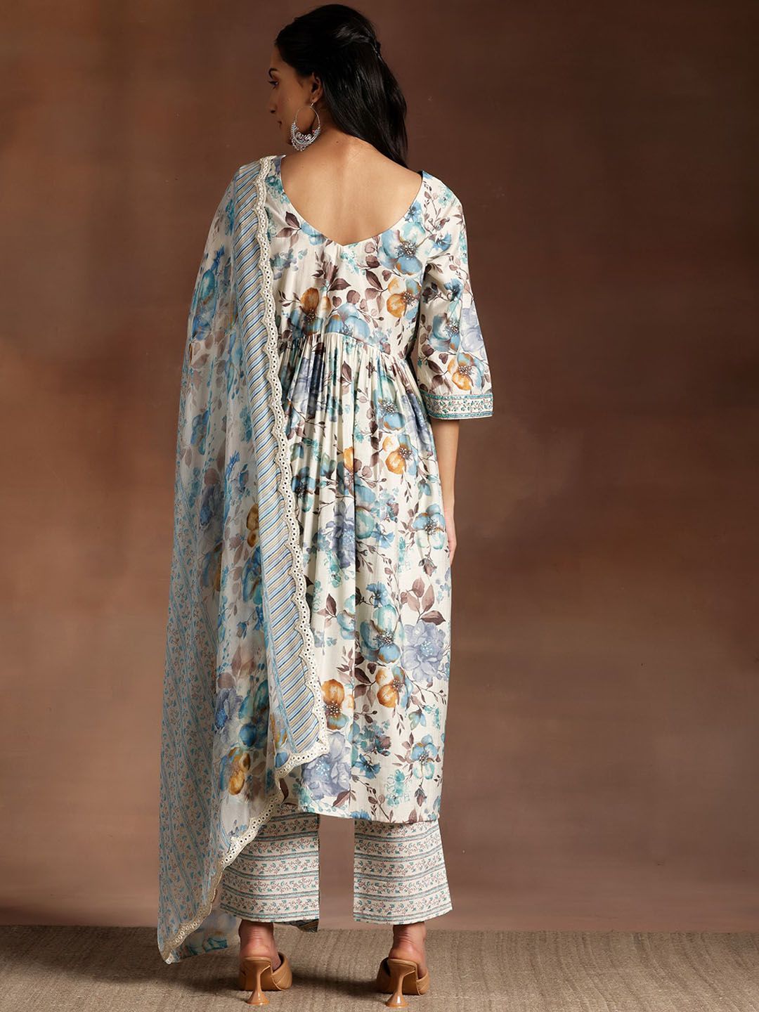 Libas Floral Printed Empire Sequinned Kurta with Palazzo & Dupatta
