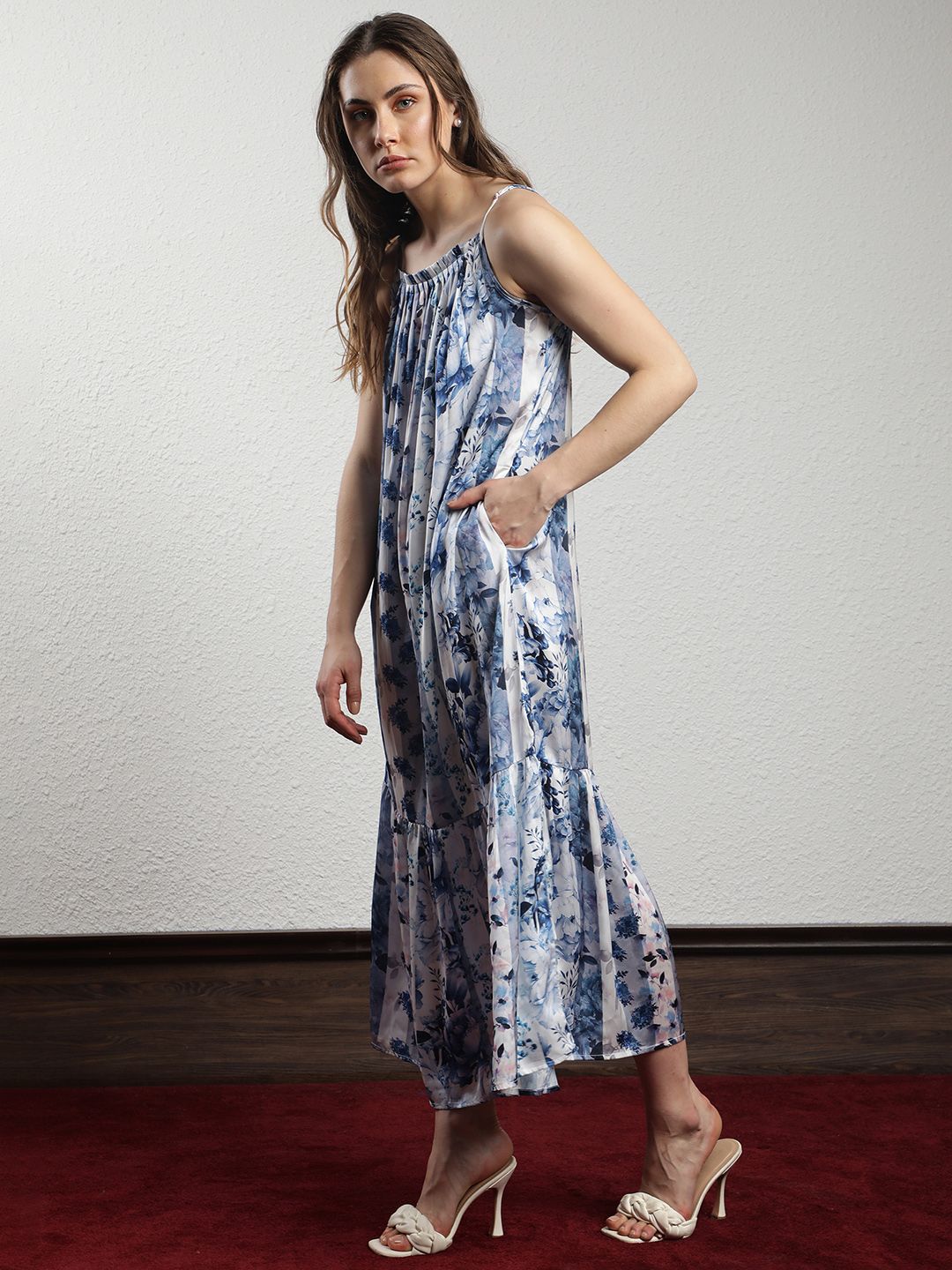 RAREISM Floral Printed Pleated A-Line Dress With Jacket