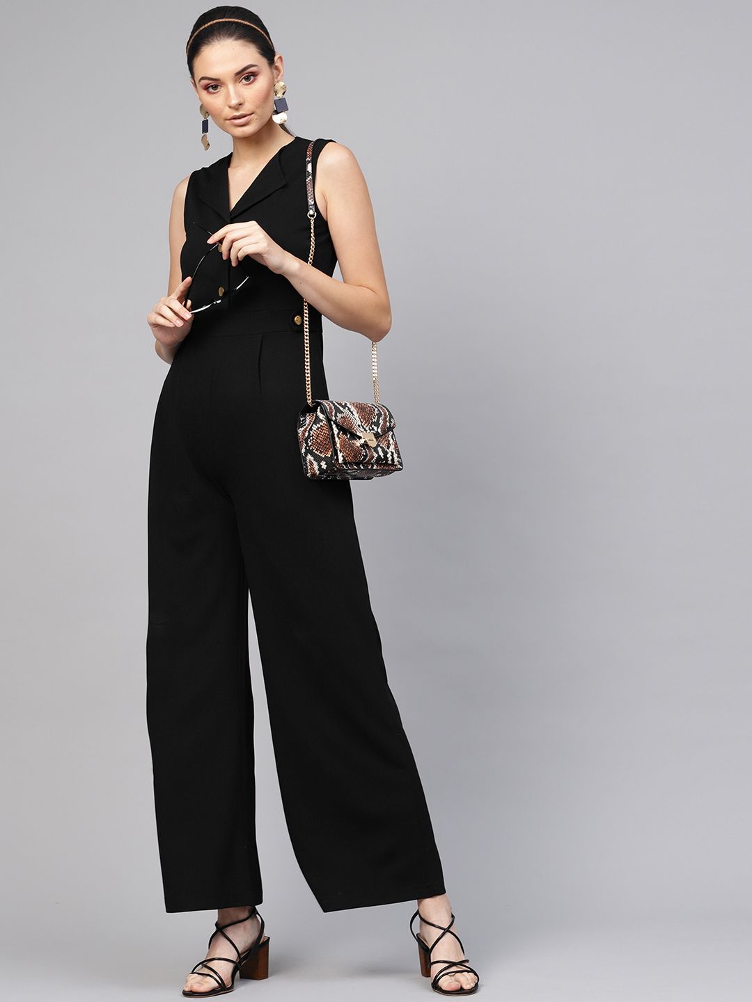 SASSAFRAS Women Black Solid Basic Jumpsuit