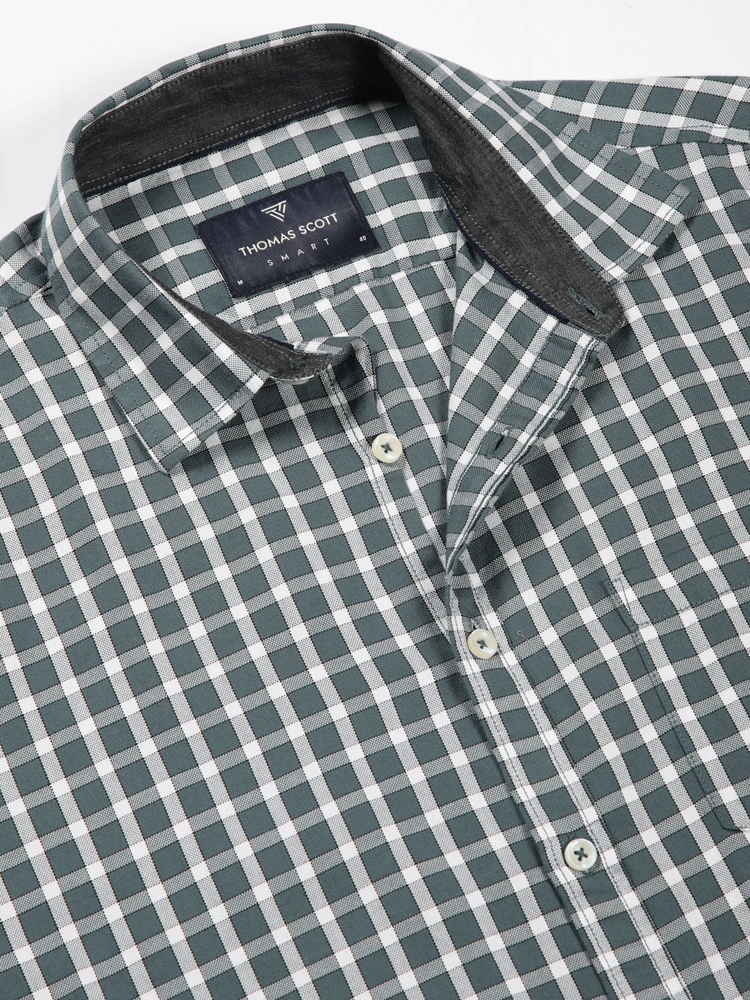 Thomas Scott Men Slim Fit Gingham Checks Spread Collar Casual Shirt