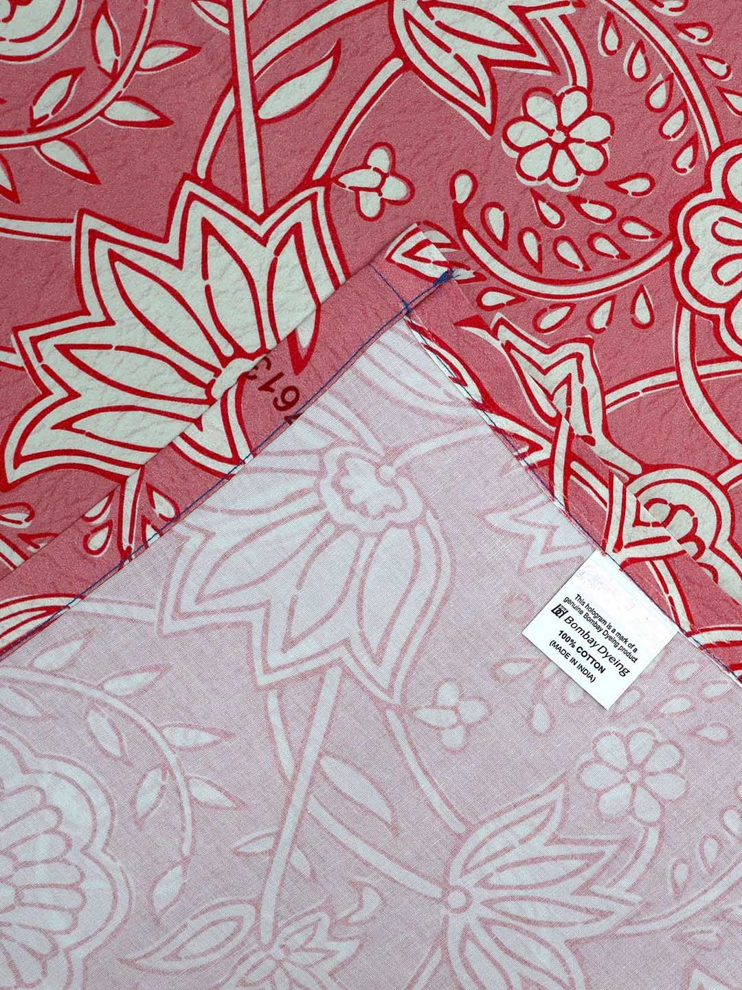 BOMBAY DYEING Peach Coloured Ethnic Printed Cotton 300 TC King Bedsheet & 4 Pillow Cover