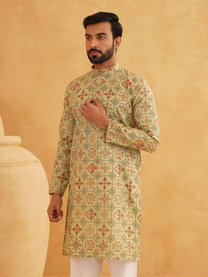 SOJANYA Motif Etnik Bercetak Kolar Jalur Kurta Lurus