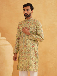 SOJANYA Motif Etnik Bercetak Kolar Jalur Kurta Lurus