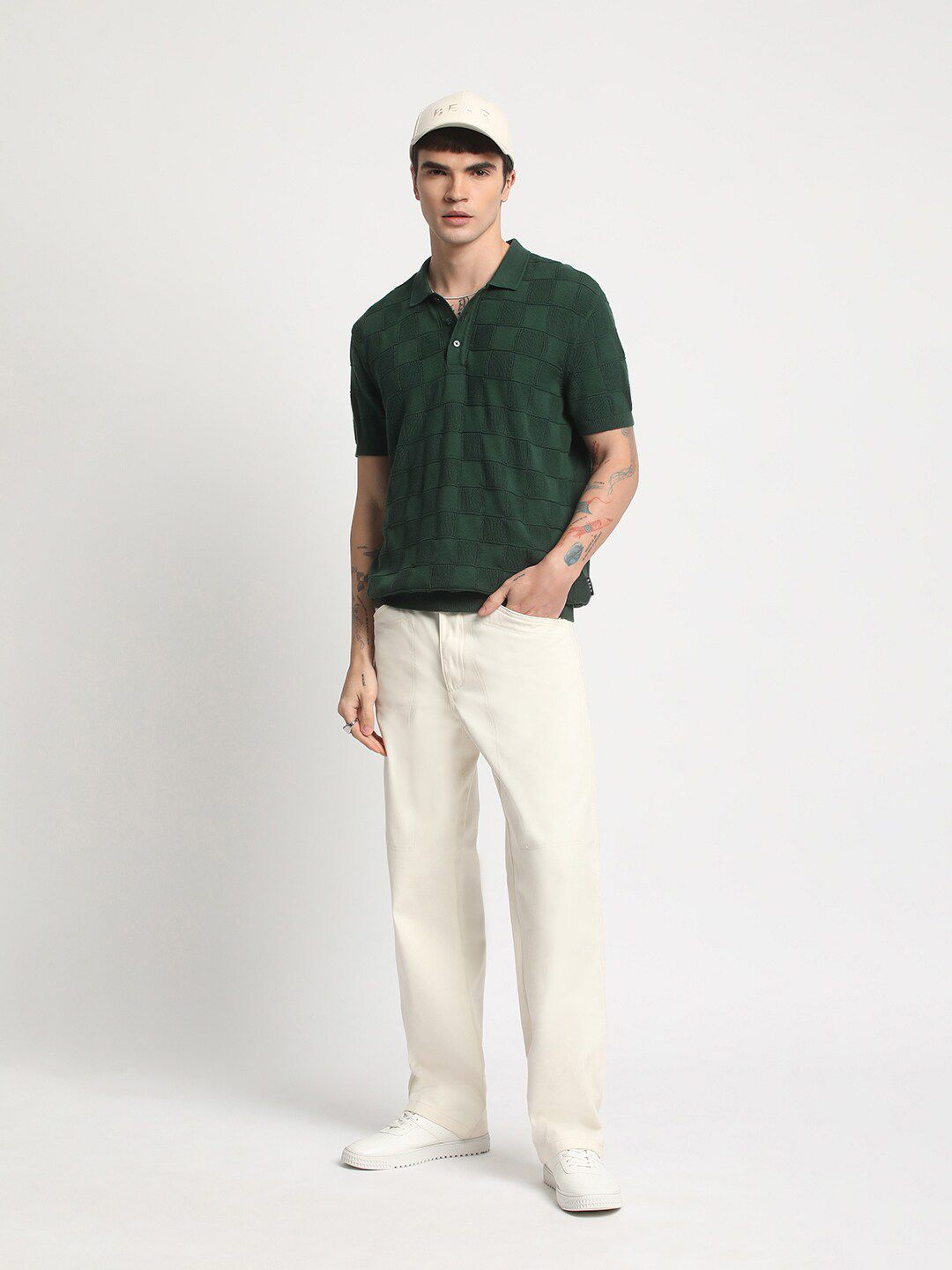 THE BEAR HOUSE Checked Polo Collar Cotton T-shirt