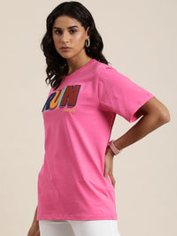 Difference of Opinion Typography Embroidered Oversized Pure Cotton Longline T-shirt