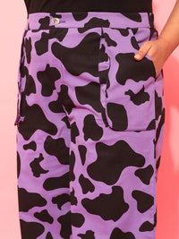 CURVY STREET Women Plus Size Lavender Printed Relaxed Straight Leg Pure Cotton Trousers