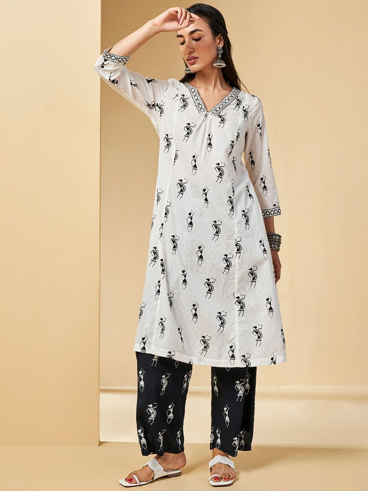 Global Desi Embroidered Flared Sleeves Thread Work Cotton Kurta