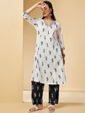 Global Desi Embroidered Flared Sleeves Thread Work Cotton Kurta