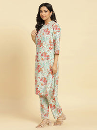 W Floral Printed Regular Pure Cotton Straight Kurta with Trouser & Dupatta