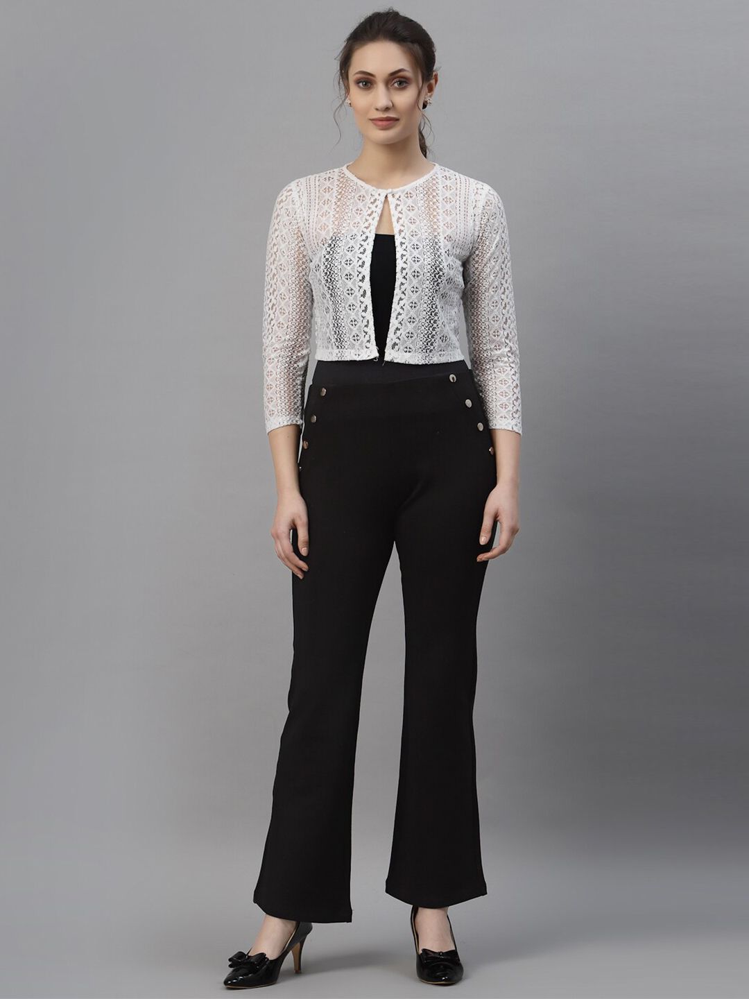 Style Quotient Women White Laced Cropped Shrug