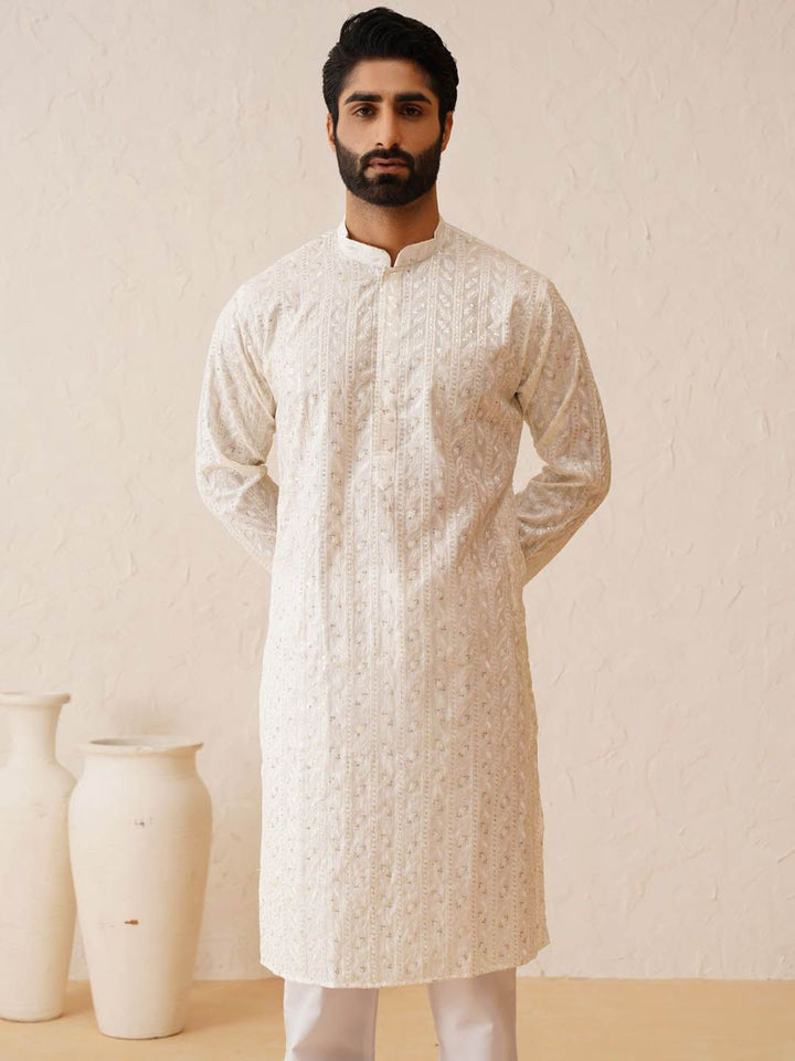 SOJANYA LUXE Motif Etnik Sulam Benang Kerja Cotton Sutera Kurta Lurus