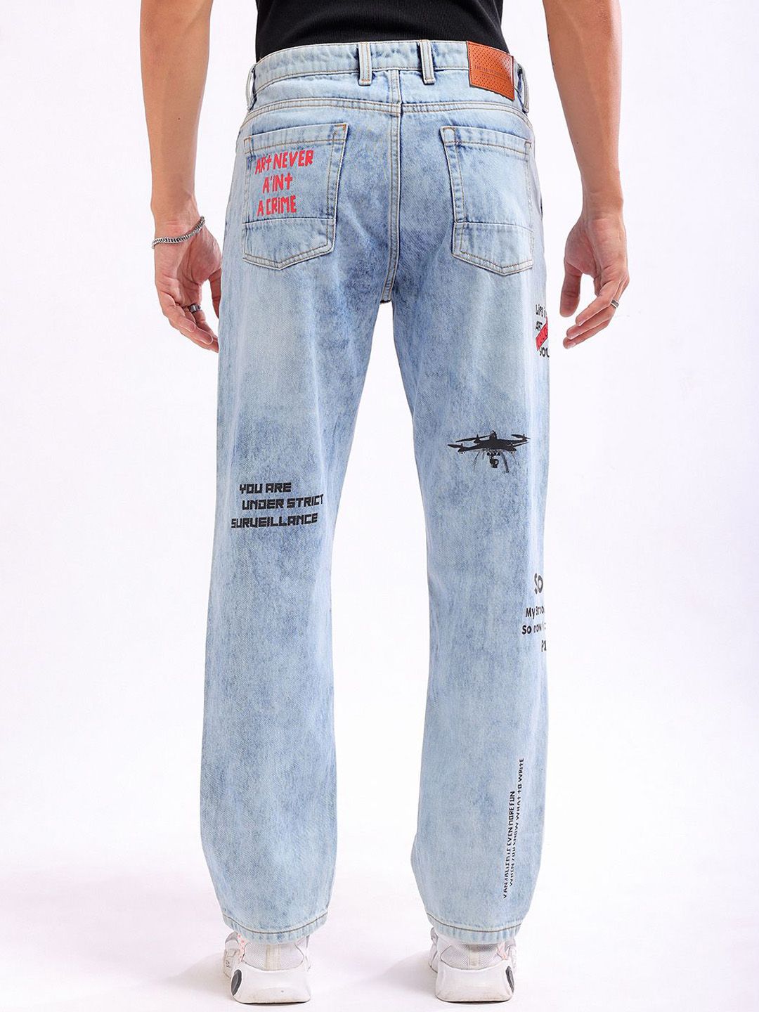 The Indian Garage Co Men Straight Fit Printed Clean Look Heavy Fade Pure Cotton Jeans