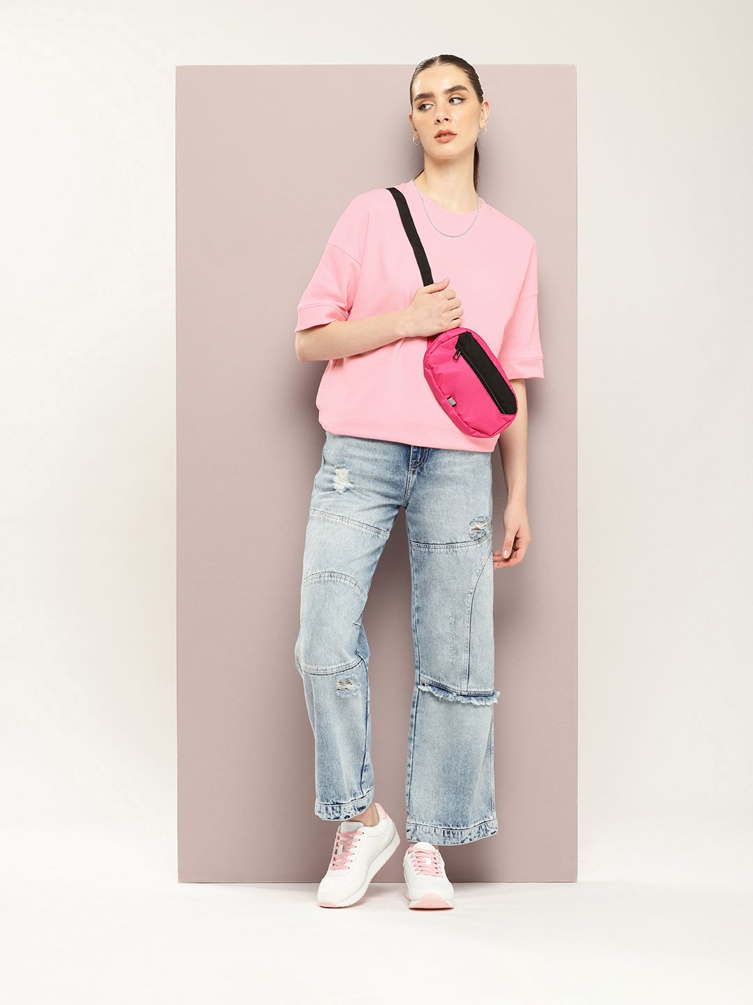 DILLINGER Women Oversized Drop Shoulder Ultra Soft Drapey Cotton Crew Neck T-Shirt