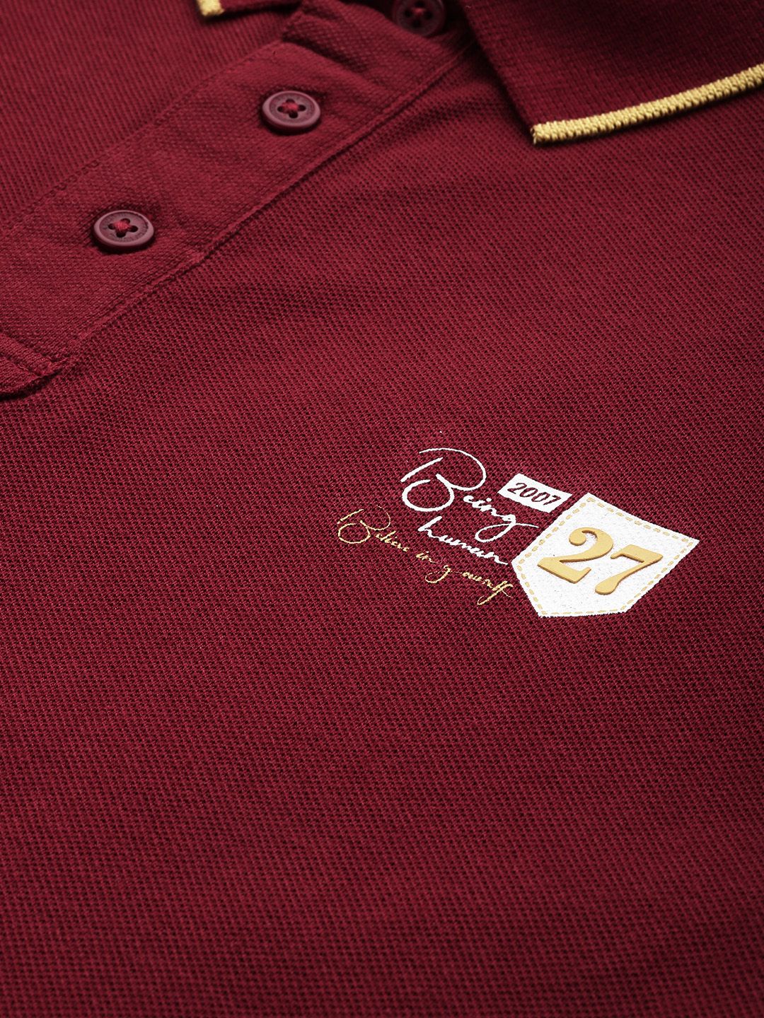 Being Human Striped Polo Collar Pure Cotton T-shirt