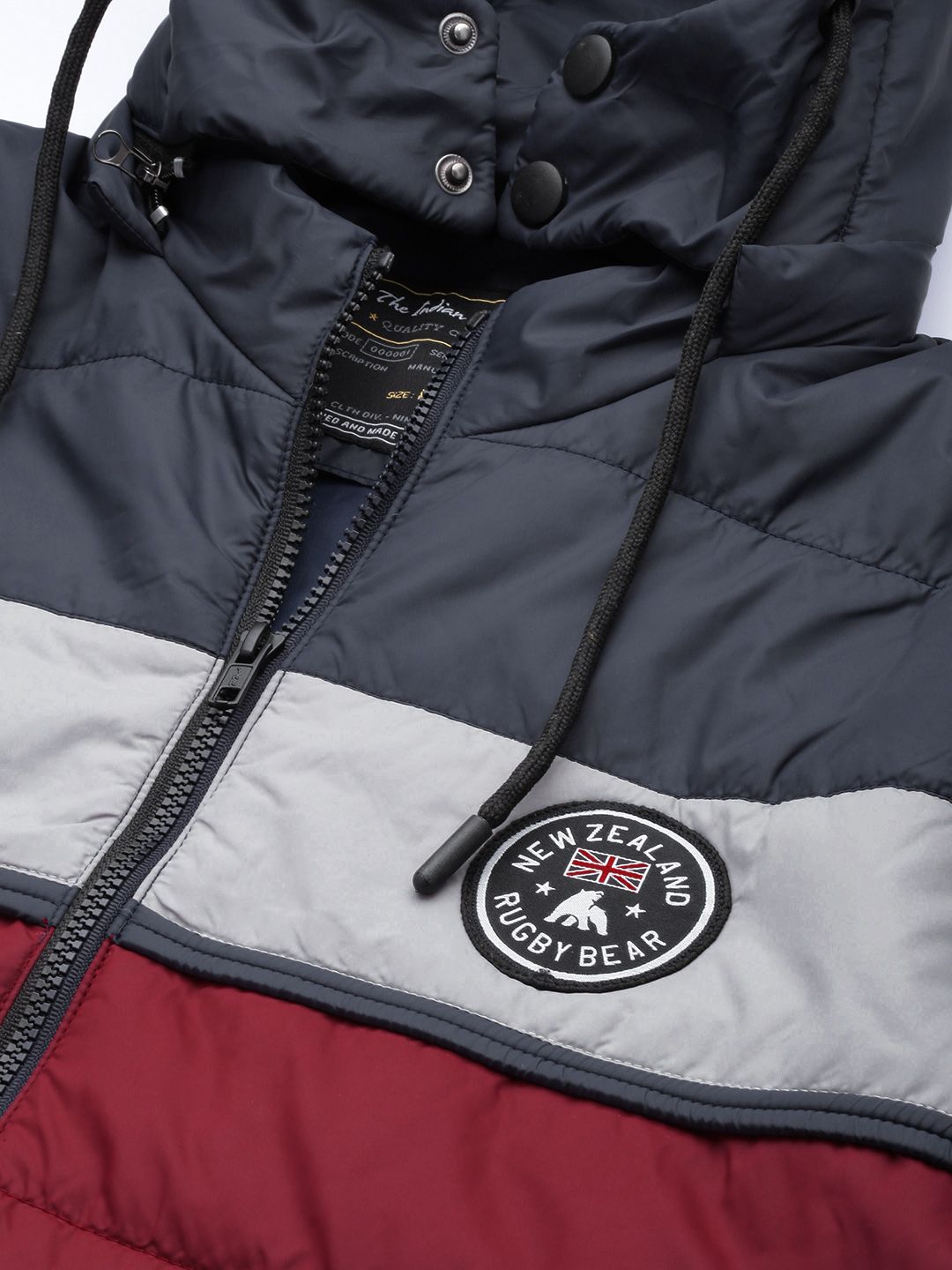 The Indian Garage Co Men Colourblock Puffer Jacket with Detachable Hood