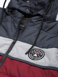 The Indian Garage Co Men Colourblock Puffer Jacket with Detachable Hood