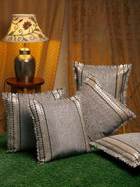 HOSTA HOMES Grey & Beige Set of 5 Velvet Square Cushion Covers