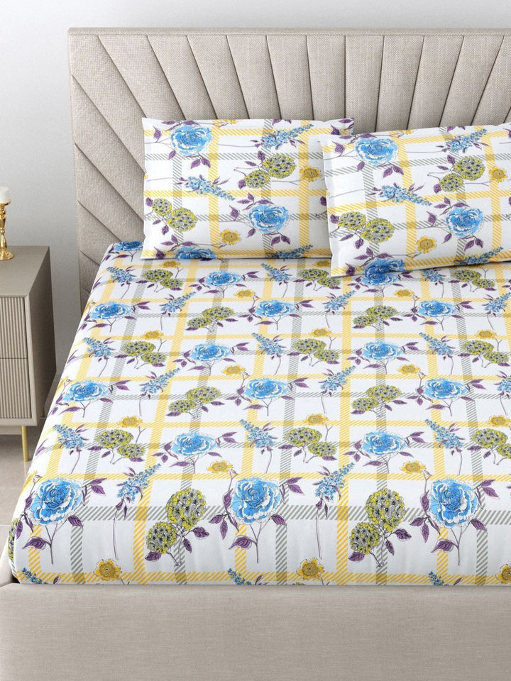 BOMBAY DYEING Florentine Blue Printed Pure Cotton 144 TC Queen Bedsheet Set 2.28 X 2.54 m
