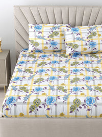 BOMBAY DYEING Florentine Blue Printed Pure Cotton 144 TC Queen Bedsheet Set 2.28 X 2.54 m