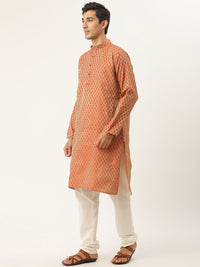 SOJANYA Kurta Motif Etnik Biru Oren & Biru Teal dengan Jaket Churidar & Nehru