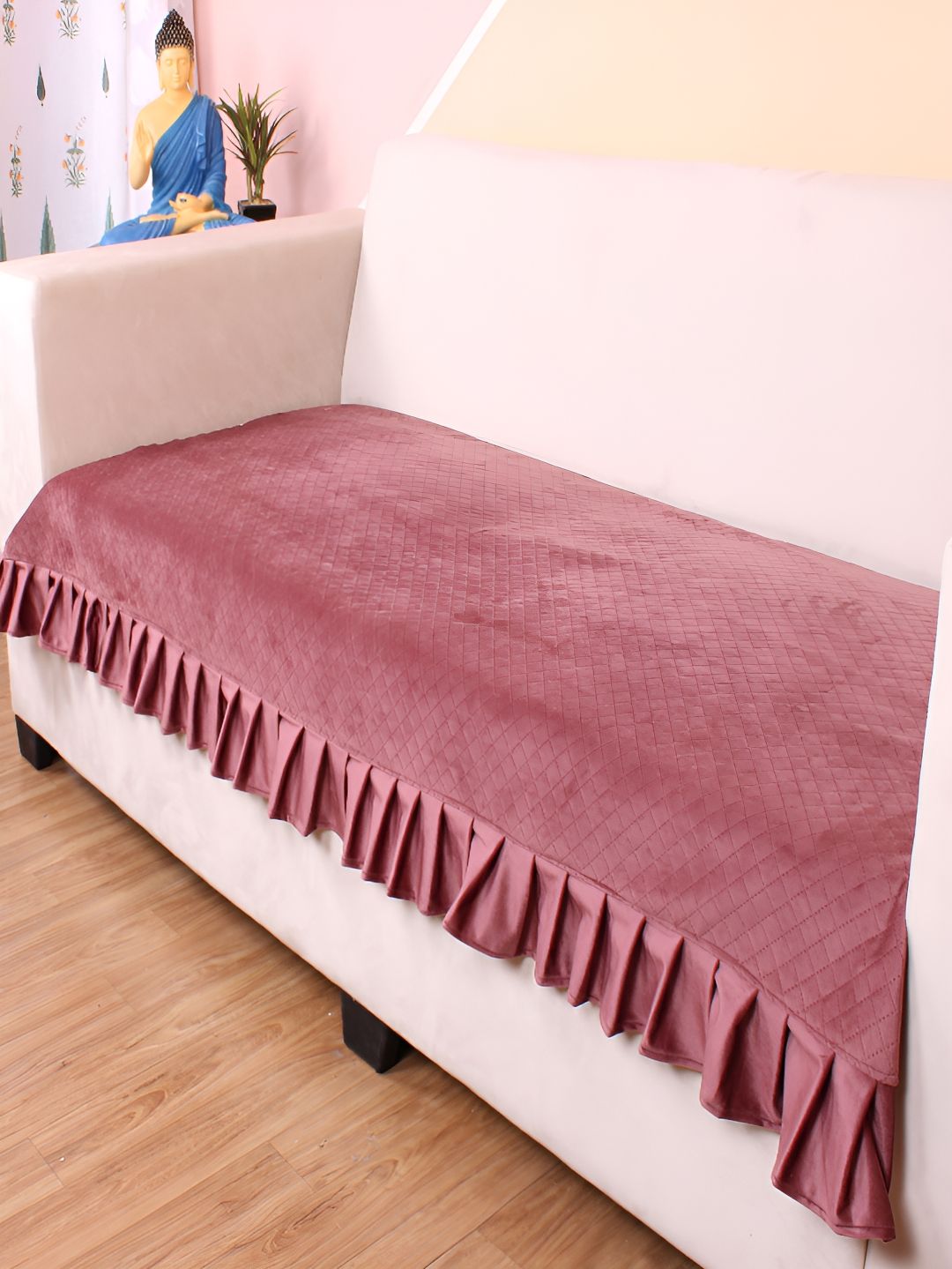 STITCHNEST Peach Self Design 1 Seater Sofa Cover
