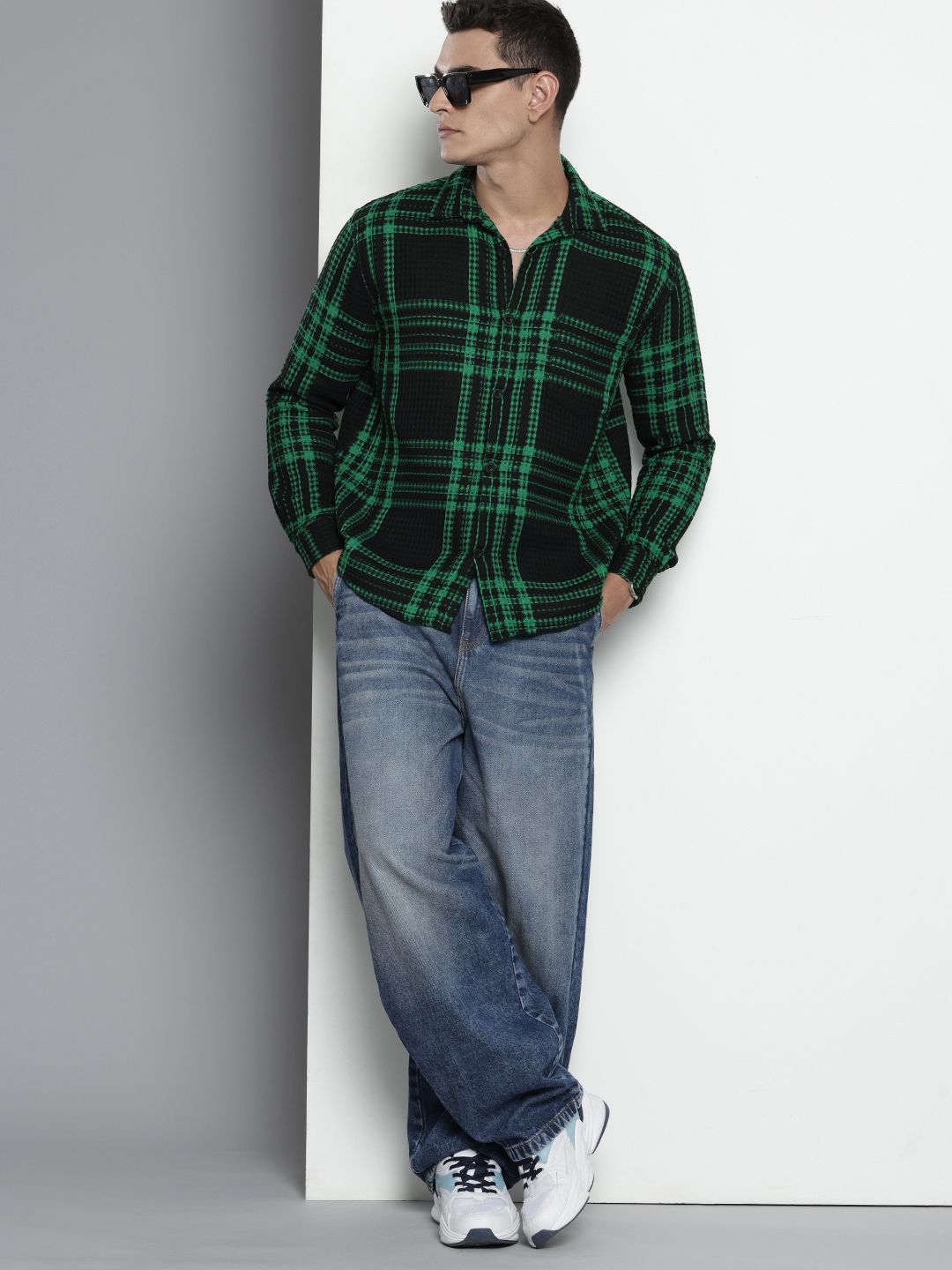 The Indian Garage Co. Relaxed Fit Opaque Checked Textured Casual Shirt
