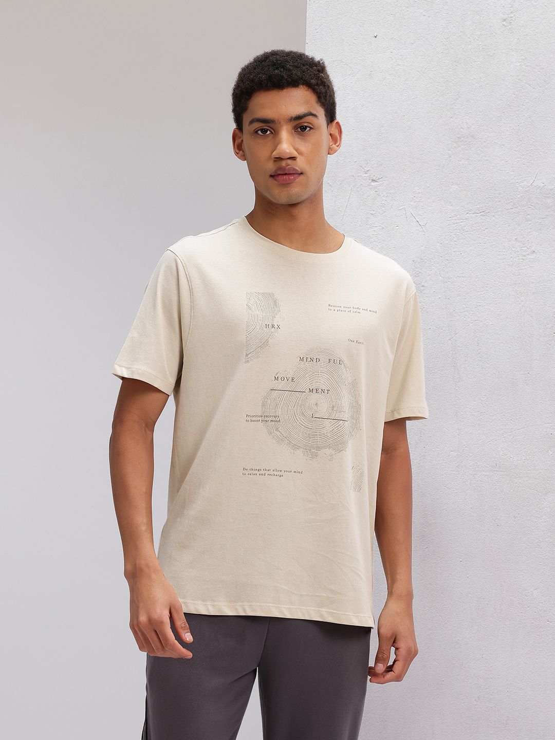 HRX oleh Hrithik Roshan dicetak T-shirt Yoga Kapas Pure