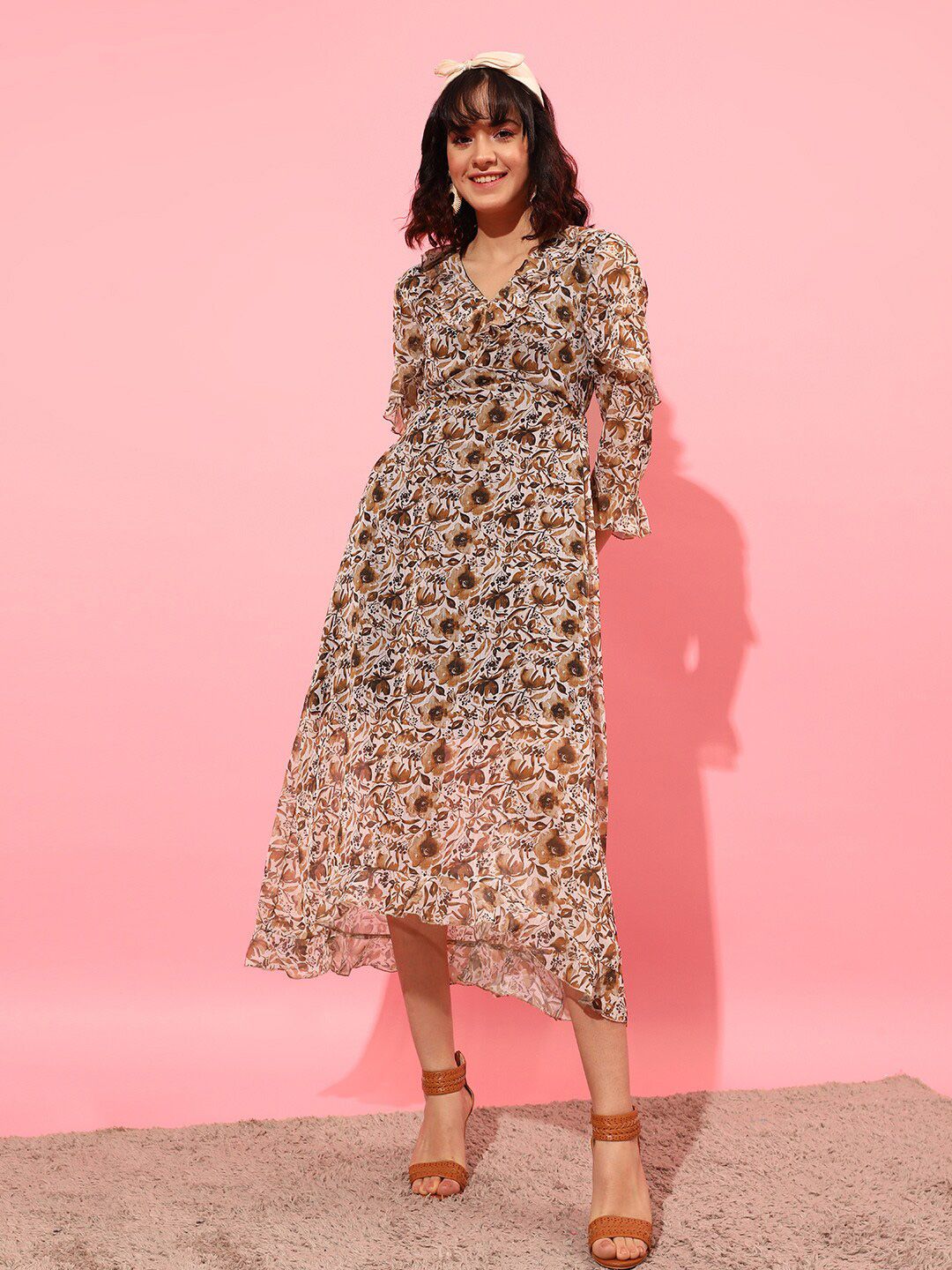 STREET 9 Floral Printed Chiffon Midi Dress