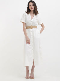 RAREISM Shirt Collar Cotton A-Line Midi Dress