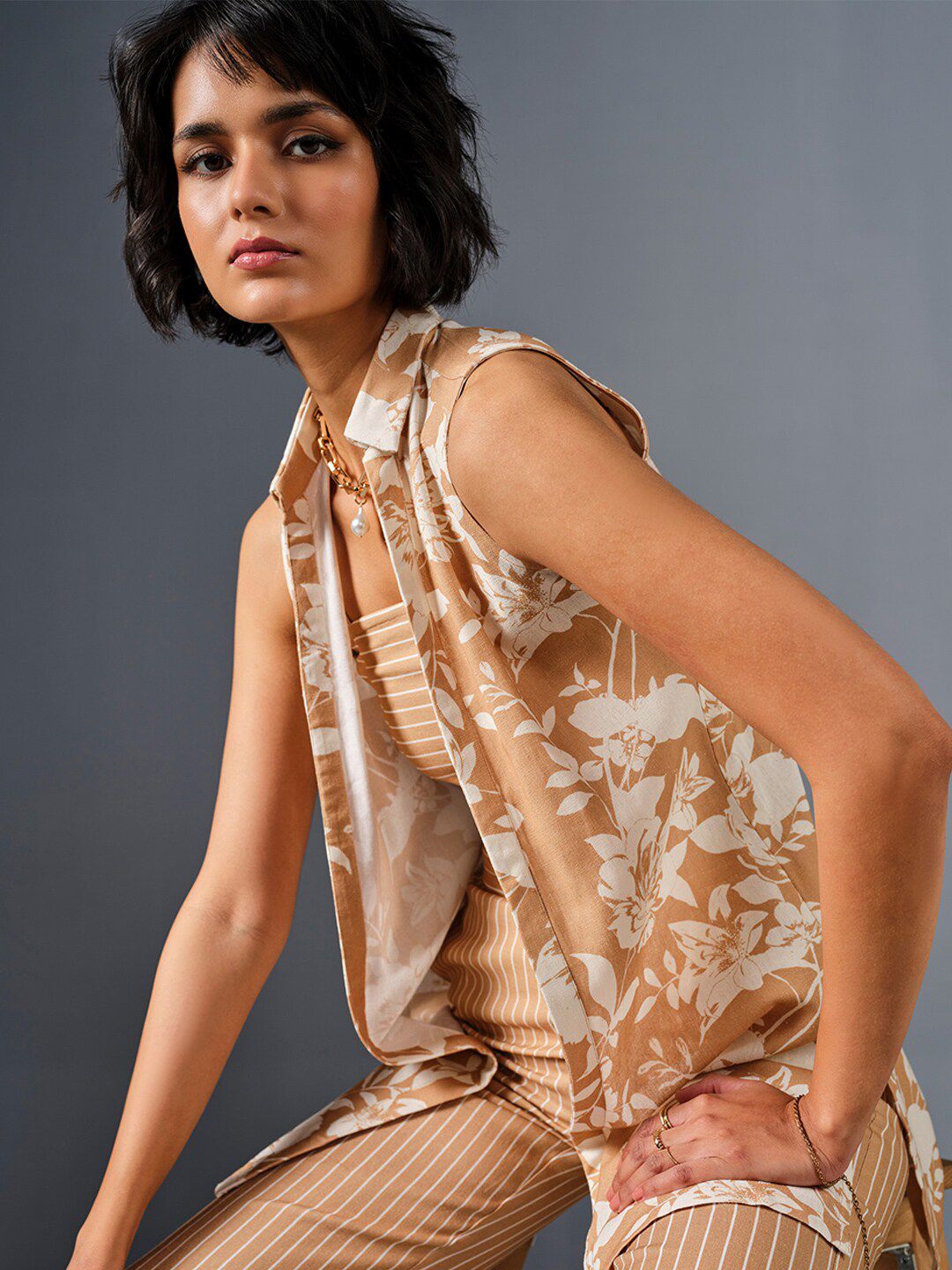 AND Striped Top With Trouser & Printed Jacket Co-Ords